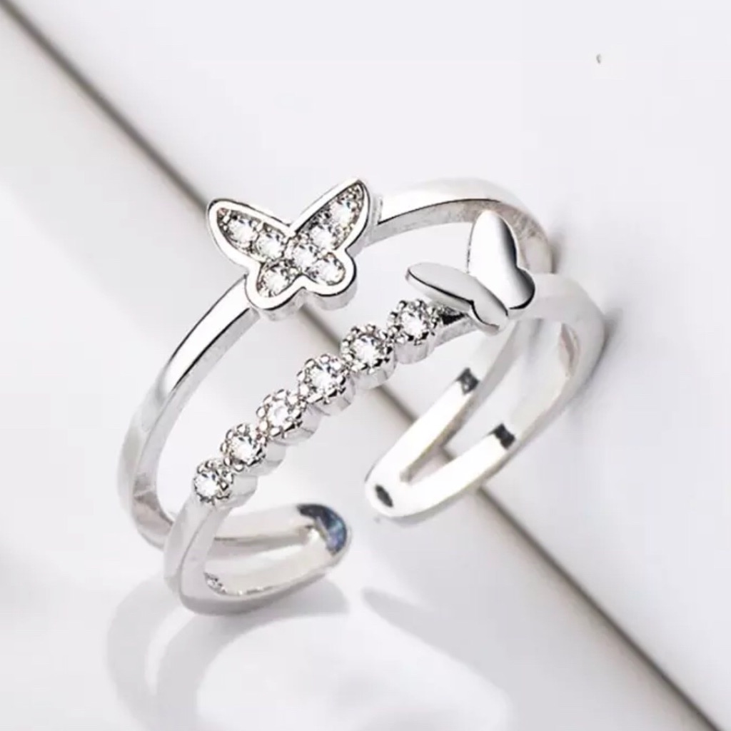 925 Sterling Silver Butterfly Layered Ring